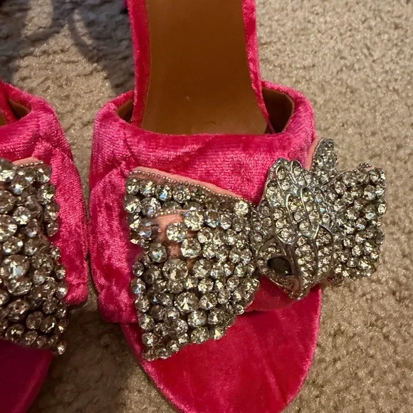 Kurt Geiger Fuchsia Velvet Heels with Crystal Bow - Picture 4 of 5